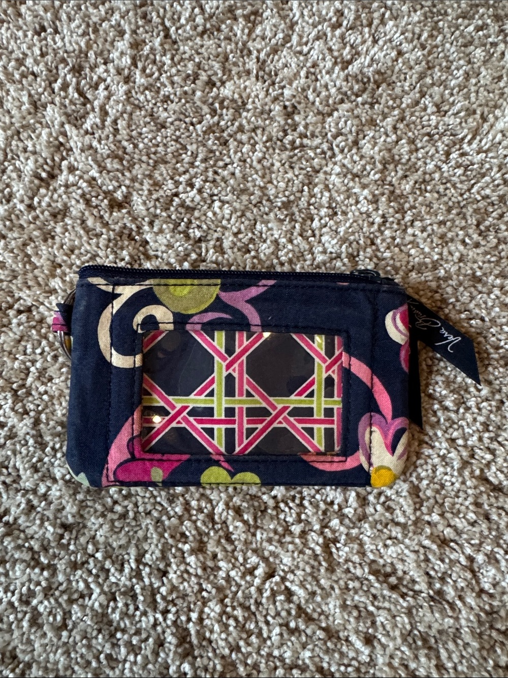 Vera Bradley Navy Floral Wristlet with Pink & Lime Accents